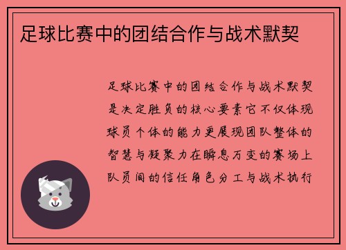足球比赛中的团结合作与战术默契